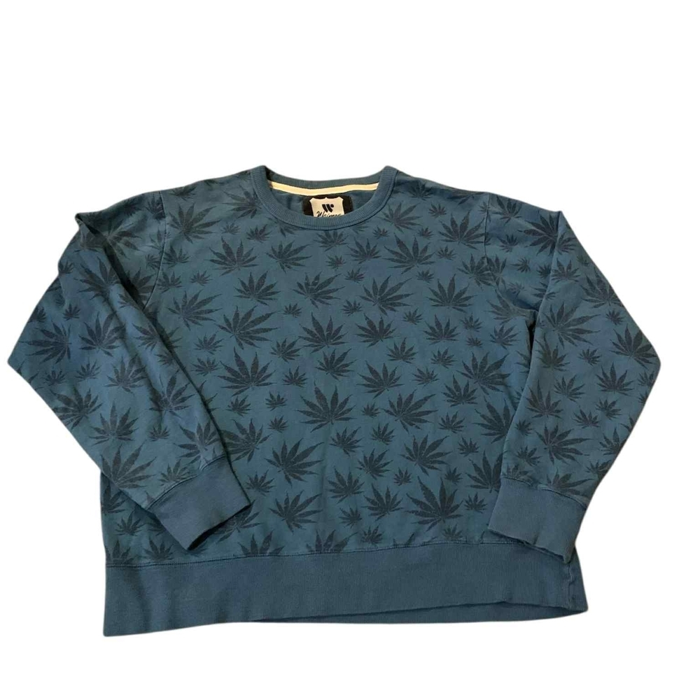 Stylish Blue Leaf Pattern Crewneck Sweatshirt - image 1